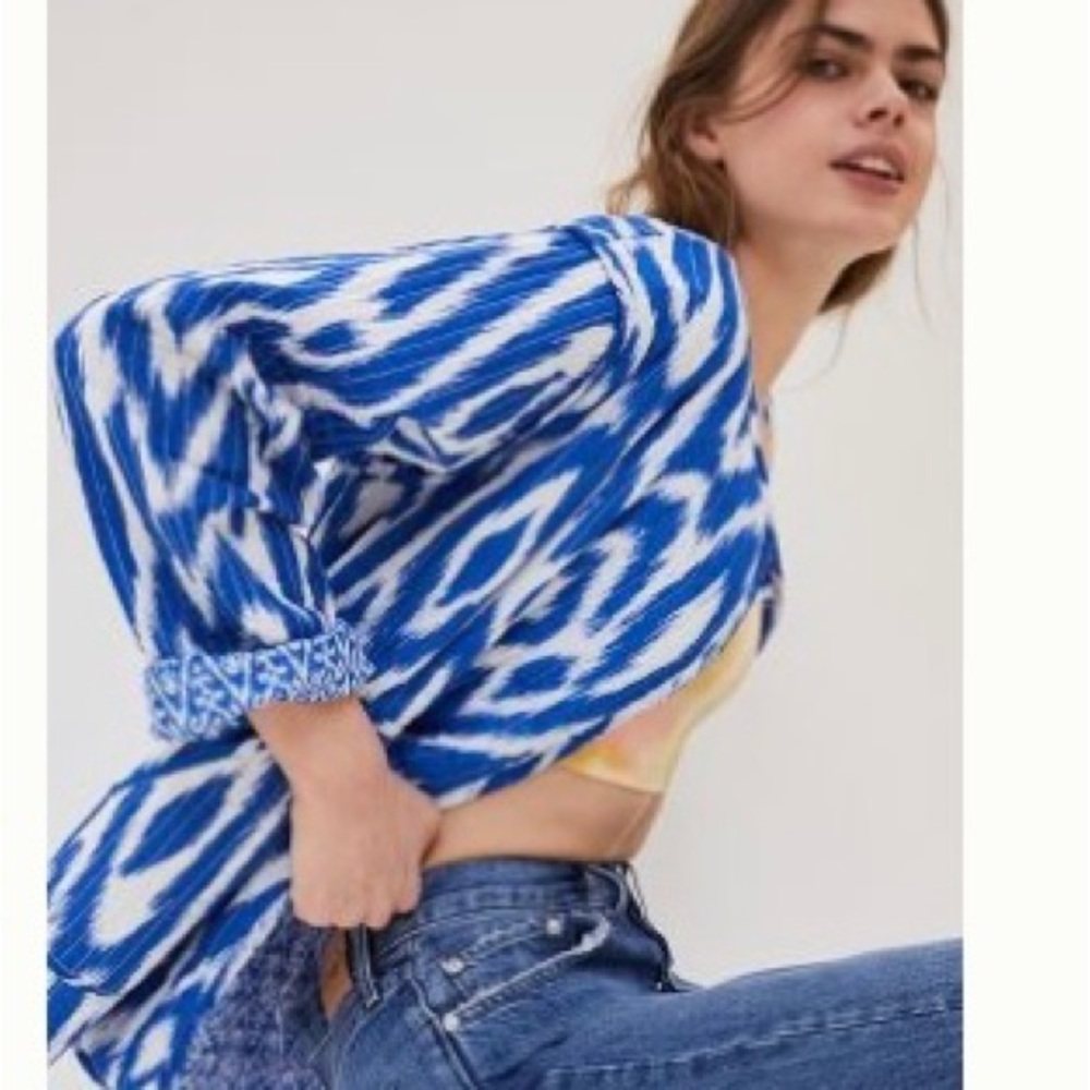 NWT Anthropologie Nora cobalt and white quilted ikat jacket size S
